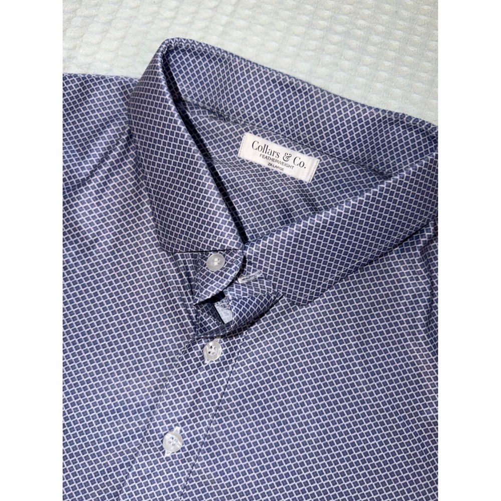 Collars & Co Golf Polo Shirt Mens 2XL Blue Geometric Featherweight Short Sleeve